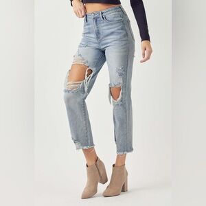 Risen Destructed High Rise Straight Jean